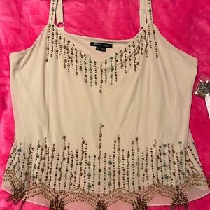 ECI Beige Beaded Blouse